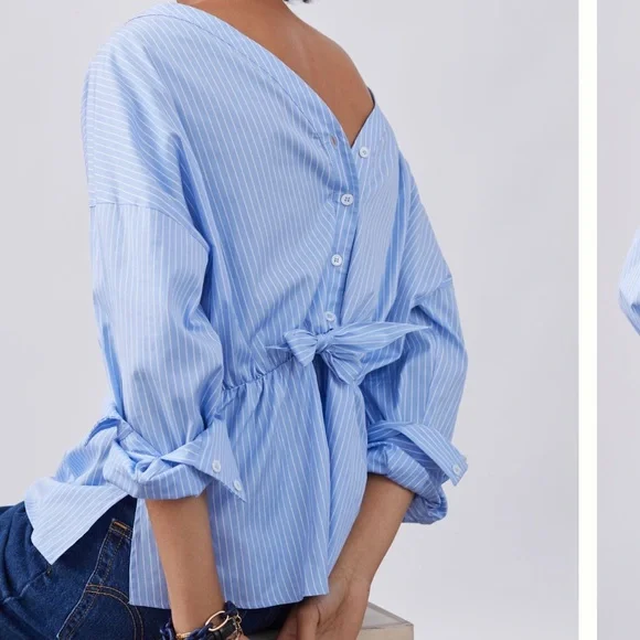 Anthropologie X Harshman Blue Striped Blouse - Picture 5 of 6